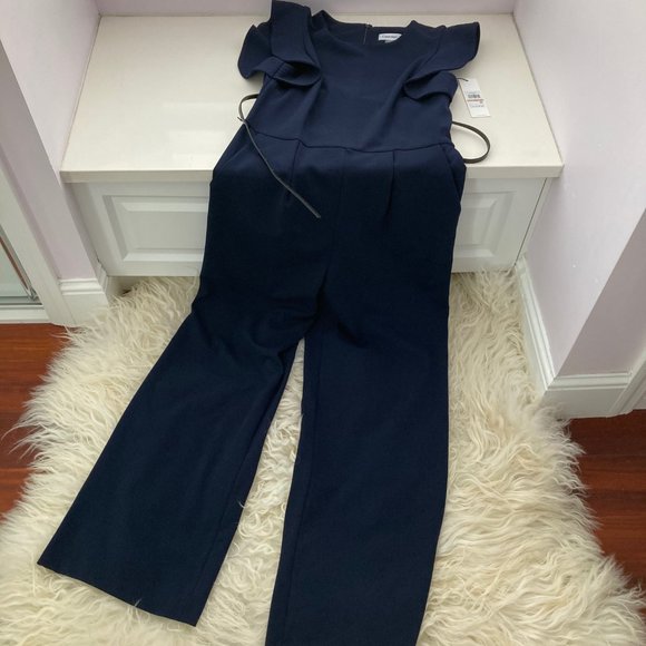 Calvin Klein Ruffle Cap Sleeve Belted Jumpsuit - Picture 2 of 9